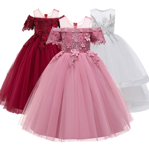 4-14Y Lace Teenagers Kids Girls Wedding Long Dress elegant Princess Party Pageant Christmas Formal Sleeveless Dress Clothes ► Photo 1/6
