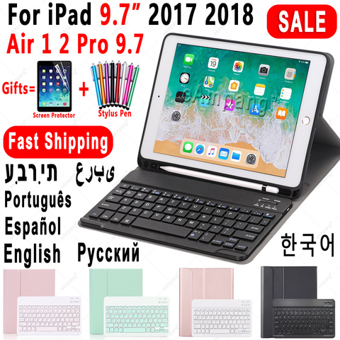 For iPad 2022 Keyboard Case with Pencil Holder for iPad 9.7 2017 2022 5th 6th Generation Air 1 2 Russian Spanish Keyboard Case ► Photo 1/6