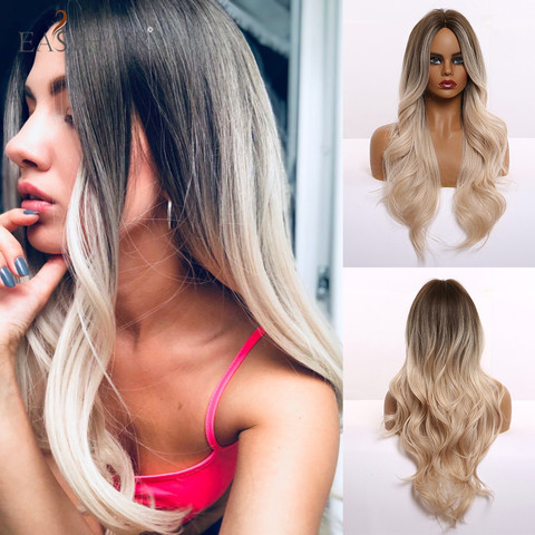 EASIHAIR Long Light Blonde Ombre Natural Wave Style Wigs Heat Resistant Synthetic Wigs Middle Part Hair Cosplay Wigs for Women ► Photo 1/6