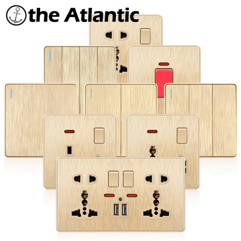 Light Rocker Switch Universal USB Power Socket Wall Electrical Outlet Gold Plastic Frame EU Franch Ireland Singapore Malta ► Photo 1/6