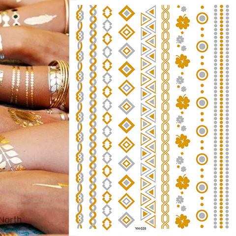 Temporary Tattoos Gold Silver Metallic Tattoo Arm Body Tattoo Cool Bracelet Style Girl DIY Golden Flash Tattoos ► Photo 1/3