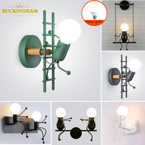 Nodic Wall Lamp Creative Small Man Iron Lights Metal Simple Cartoon Robot Sconce Lamps For Indoor Art Decor Light ► Photo 1/6