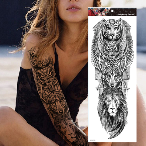 Large Arm Sleeve Tattoo Tiger Skull Owl Waterproof Temporary Tatto Sticker  Fox Lion Body Art Full Fake Tatoo Women Men - Price history & Review |  AliExpress Seller - Tattoo Life Art