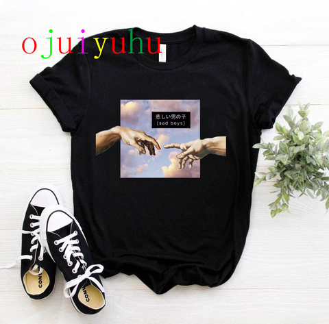 New Michelangelo Funny Cartoon Tshirt Women Grunge Aesthetic Hand Print T-shirt Graphic Oversized Tshirt Casual Top Tees Female ► Photo 1/6