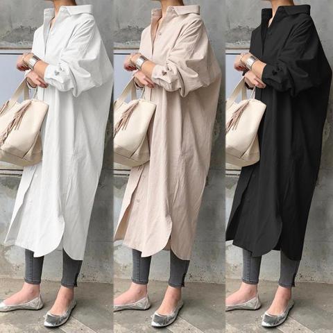 ZANZEA Plus Size Women Autumn Sundress Elegant Long Shirt Dress Lapel Neck Long Sleeve Solid Vestido Casual Loose Work Dresses ► Photo 1/6