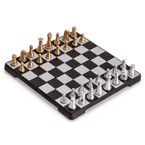 Mini Travel Magnetic Chess Set Foldable International Chess Set Gold And Silver Dia 16.5cm Family Board Games Christmas Gifts ► Photo 1/6