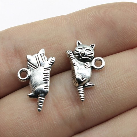 WYSIWYG 12pcs 20x12mm Lovely Cat Charm Pendants For Jewelry Making Antique Silver Kawaii Cat Pendants Charm Rolling Cat ► Photo 1/1