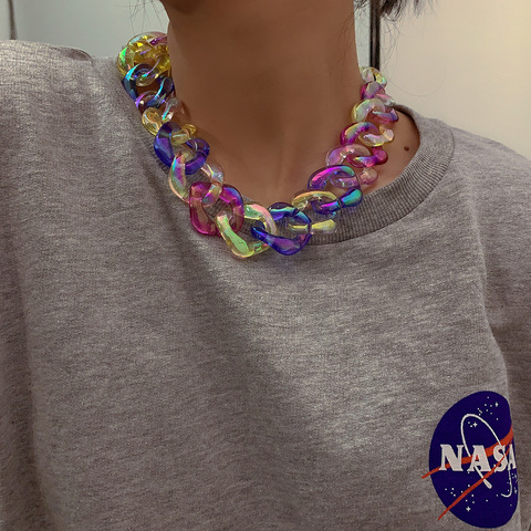 Punk Colorful Resin Chain Necklace For Women Hip Hop Rainbow Acrylic Choker Collar Big Chunky Necklaces Party Jewelry A882 ► Photo 1/1