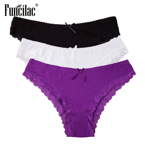 Cotton Panties Underwear Women Sexy Lace Underpants Briefs set Female Intimates Plus Size Lingerie M-XXL 3 Pcs/lot ► Photo 1/6