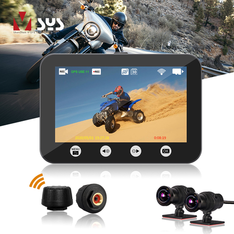 VSYS F4.5 Motorcycle DVR with Smart Gauge (TPMS/Voltmeter/Odometer) Dual SONY IMX307 Night Vision Waterproof WiFi Dash Camera ► Photo 1/6