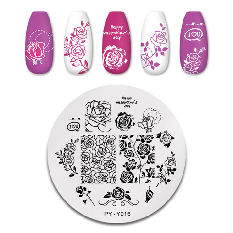 PICT You Valentine's Day Nail Stamping Plates Rose Flower Design Stainless Steel Nail Art Stamp Template Design Stencil Tools ► Photo 1/6