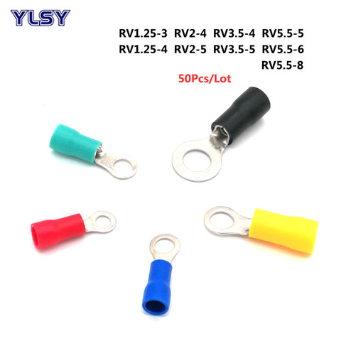 50Pcs Ring Insulated Crimp Terminals Electrical Wire Cable Connector RV1.25-3 RV2-4 RV3.5-5 RV5.5-6/8 Terminal Ferrules 22-10AWG ► Photo 1/6