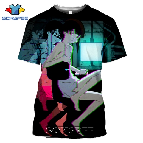 SONSPEE Anime Serial Experiments Lain Men's T Shirts Casual Japanese Harajuku Short Sleeve 3D Print Men Women Tees Shirts ► Photo 1/6