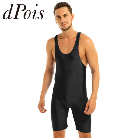 Mens Swimming One-piece Sleeveless Solid Modified Wrestling Singlet Boxer Briefs Tight Bodysuit Underwear Gymnastics Leotards ► Photo 1/6