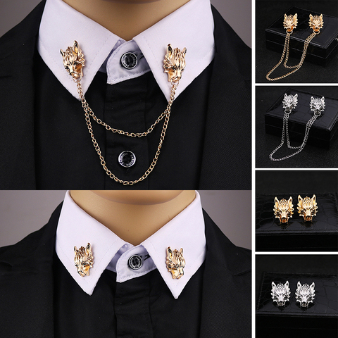 2022 New Chain Wolf Pin Brooches for Men's suit Brooch Collar Decorated Wolf Head Shirt Accessories Tide Corsage Brooch Pins ► Photo 1/6