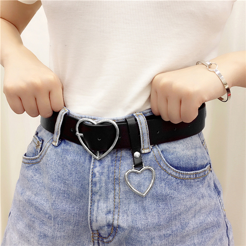 WomenS Transparent Belt Pu Cutout Pin Heart Buckle Strap Cute Jeans Belts