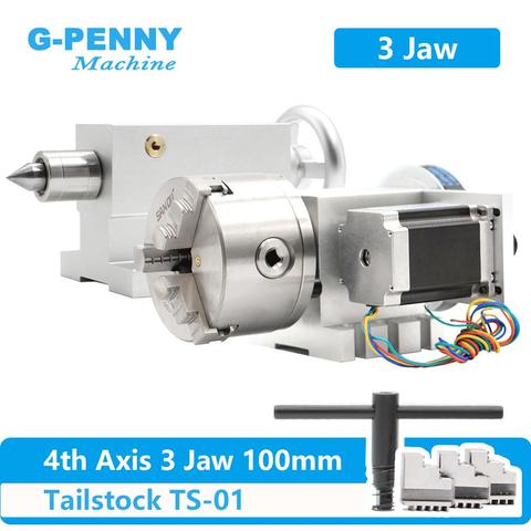 100mm CNC 4th Axis+Tailstock, CNC dividing head/Rotation Axis/A axis kit  for Mini CNC router/engraver woodworking engraving ► Photo 1/6