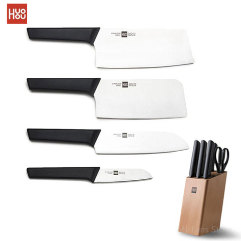HUOHOU Stainless Steel Kitchen Knife Set 6pcs with Cutter Holder Chopping Knife Slicing Tool Fruit Knife Kitchen Scissor ► Photo 1/6