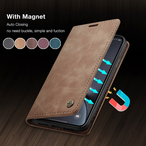 CaseMe Retro Leather Purse Case For iPhone 12 11 Pro XS Max X XR Magnetic Wallet Card Cover For iPhone SE 2022 8 7 6 6S Plus 5 ► Photo 1/6
