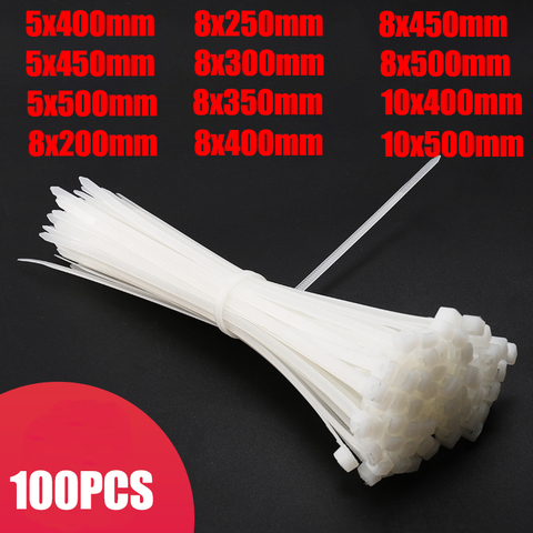 Self-Locking Plastic Nylon Wire Cable Zip Ties 100pcs White Cable Ties Fasten Loop Cable Various specifications 8x400mm/500mm ► Photo 1/6