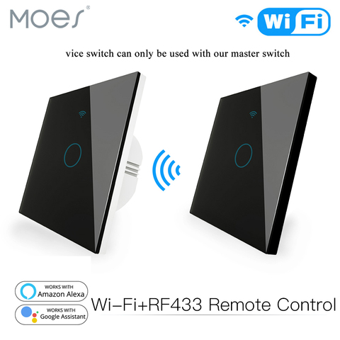 WiFi RF433 Transmitter Wall Panel Smart Glass Panel Touch Switch 1/2/3 Gang Remote Control Switch Works with Alexa, Google Home ► Photo 1/6