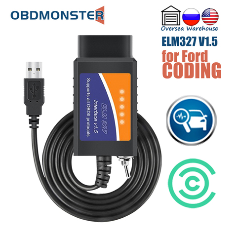 OBDMONSTER ELM327 V1.5 with HS / MS CAN Switch FORSCAN OBD2 Scanner USB Adapter for Ford Coding ELMconfig, FoCCCus ► Photo 1/6