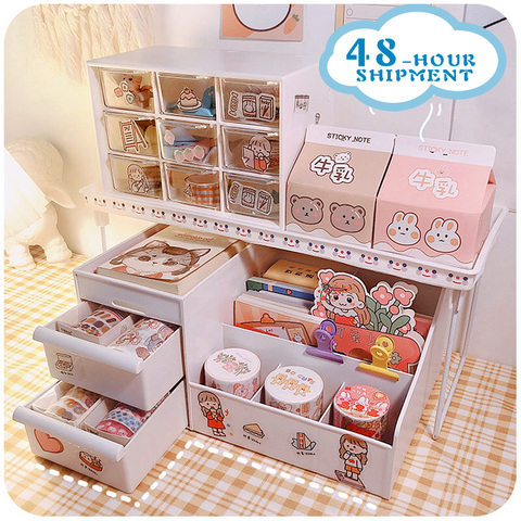 W&G 3pcs/Set Ins Kawaii Deskpot Organizer Makeup Storage Box 3 Shelf Container Drawer Cabinet Rack Send Sticker Home Decor 2022 ► Photo 1/6