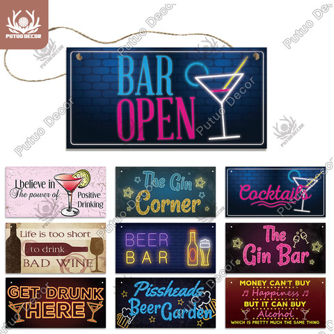 Putuo Decor Wine Signs Wooden Alcohol Plaque Wood Bar Plaque for Wood In Bar Pub Wall Decoration Door Hanging Sign Home Decor ► Photo 1/6