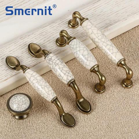 Ceramic Drawer Pulls Antique Crack Kitchen Handles Vintage Handles Knobs and Pulls for Cabinets Metal Furniture Handles ► Photo 1/6