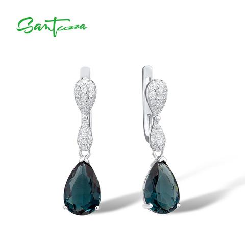 SANTUZZA Silver Drop Earrings 925 Sterling Silver for Women Magic Green Crystal White Cubic Zirconia Fashion Jewelry ► Photo 1/6