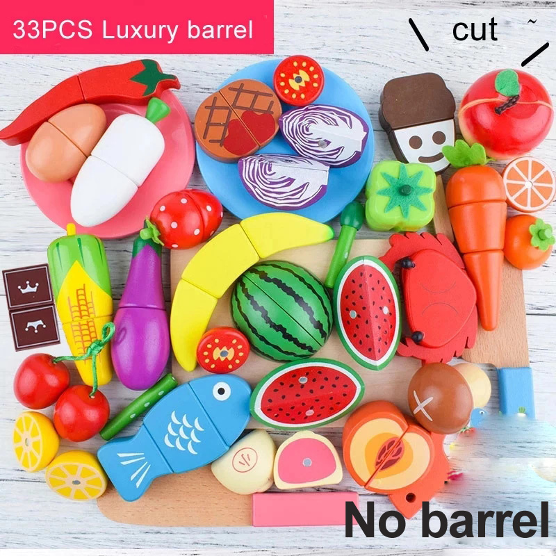 Magnetic Wooden Fruit Vegetable Cutting Toy Set Children Play & Pretend Playset 