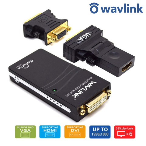 Wavlink USB 2.0 to VGA/DVI/HDMI Video Graphic Adapter Multiple Monitors Display to 1920*1080 Extend/Mirror Mode Supports Windows ► Photo 1/6