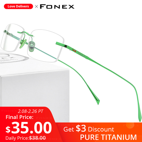 FONEX Pure Titanium Glasses Frame Men Rimless Prescription Square Eyeglasses 2022 New Luxury Women Myopia Optical Eyewear 8562 ► Photo 1/1