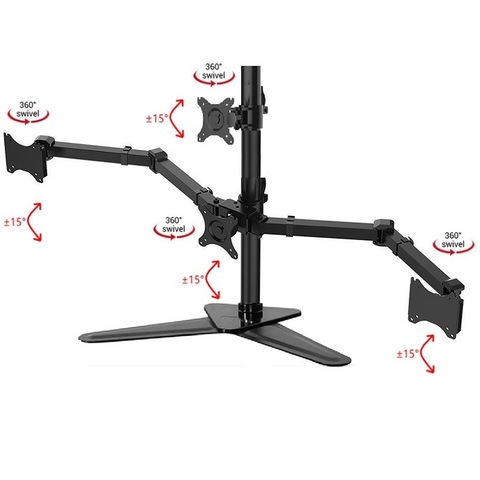 Desktop Quad Monitor Arms Fully Adjustable Mount Stand Fit for 4 (3+1) / Four LCD Screens 10