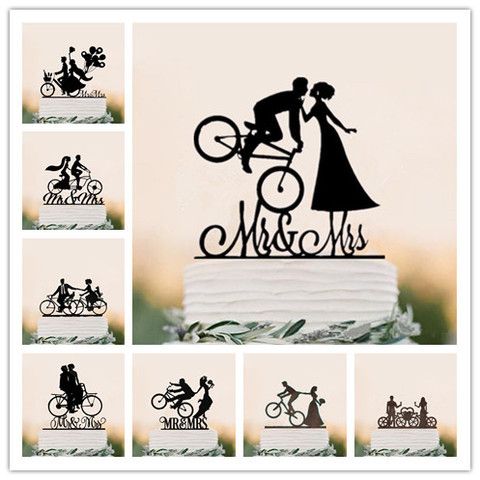 mixed  bicycle style wedding cake topper black acrylic funny style cake toppers wedding deocration cake decorating ► Photo 1/6