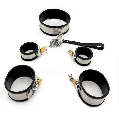 Stainless Steel Lockable Neck Collar Handcuffs Ankle Cuffs Slave BDSM Bondage Shackles Leg Irons Restraints Sex Toys For Couples ► Photo 1/6