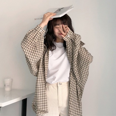 Checked Shirt Female Retro Port Flavor Spring and Autumn 2022 New Korean Version Loose Students Wear Sun Protection Shirt Jacket ► Photo 1/6