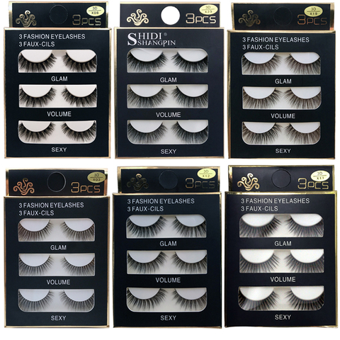 SHIDISHANGPIN 3 pairs 28 styles 3D Faux Mink Hair Soft False Eyelashes Fluffy Wispy Thick Fake Lash Handmade Eyelash Eye Makeup ► Photo 1/6