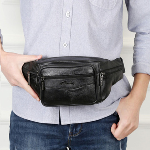 New Leather Waist Bag Men Fanny Pack Men Brand Leather Pouch Men High Capacity Waterproof Hip Bag Black Belt Bag Big Kidney Bags ► Photo 1/6