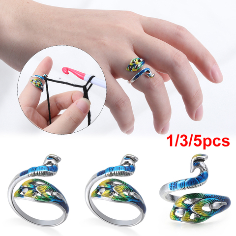 1/2/5 Pcs Hot Peacock Shape Knitting Loop Crochet Loop Knitting Accessories Adjustable Knitting Ring Finger Wear Thimble Tools ► Photo 1/6