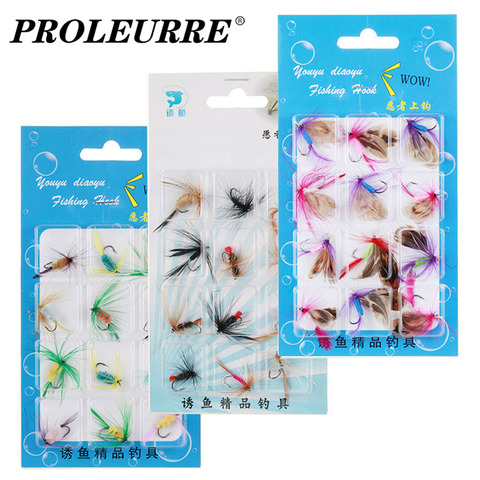 12pcs/set Fishing Lure Feather hook fly Insects different Style Salmon Flies Trout Single Dry Fly Fishing Lures Fishing Tackle ► Photo 1/6