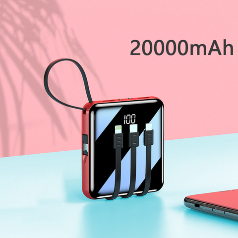 20000mAh Power Bank with 4 Cable External Battery Charger Mini Powerbank For Huawei iPhone 11 X Samsung S10 S20 Xiaomi Poverbank ► Photo 1/6