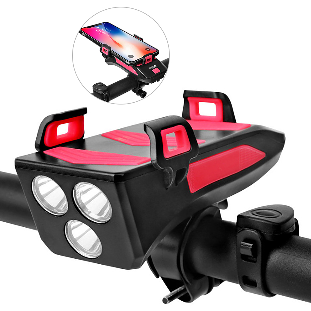 Bike LED Headlight Waterproof MTB Road Bike Handlebar Phone Holder Bracket Horn 