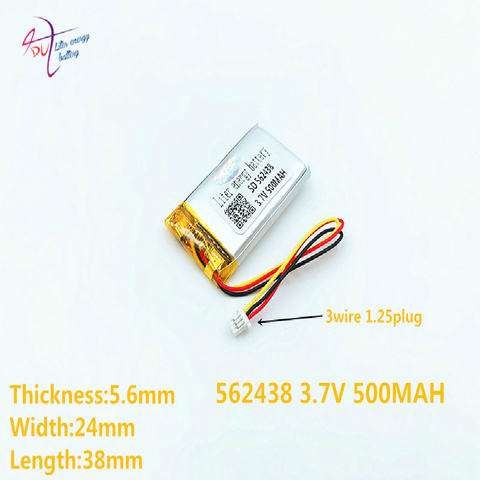 562438 3 thread Liter Energy 3.7v Rechargeable Lithium Polymer Battery  500mah Mp3/4 Bluetooth Radio Battery Monitoring ► Photo 1/3