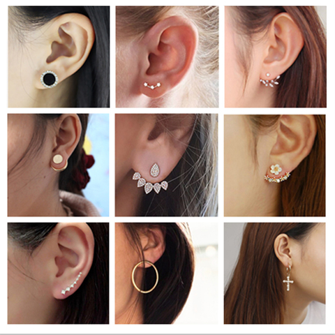 New Fashion Jewelry Leaf  Stud Korea Earrings For Women 2022 Hot Sale 1 Pair  Geometric Cuff Gold-color Earring  Wholesale Price ► Photo 1/6