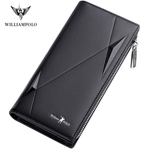 WILLIAMPOLO Wallet For Men Leather Luxury Brand Men Wallets Long Zipper Clutch Business Designer Card Holder Wallet PL191482 ► Photo 1/6