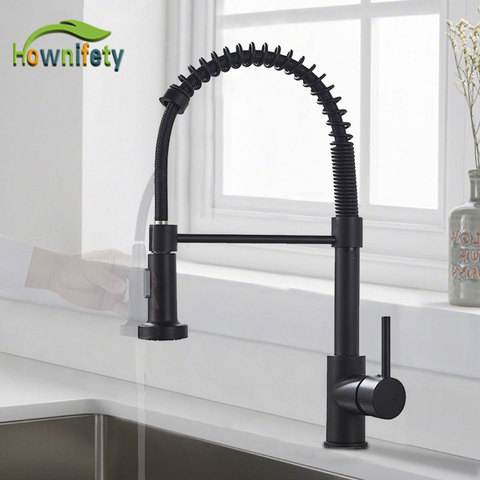 Pull Down Kitchen Sink Faucet 360 Free Rotation Spring Hot Cold Mixer Crane Tap Spray Stream 2-Way Modes Spout Black Gold NIckel ► Photo 1/6