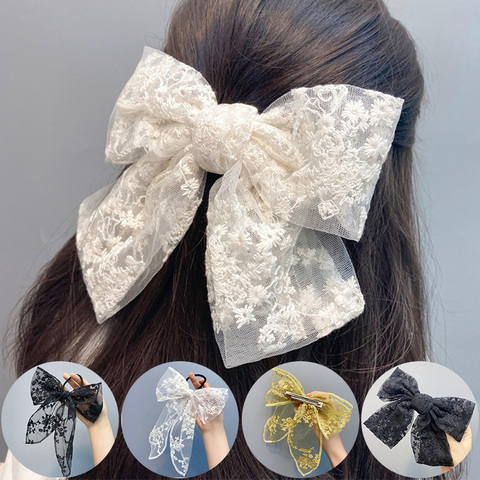 Women Girls Cute Hairpins Hair Rope Lace Flower Bow Ribbon Hair Clip Hair Ornament Fashion Headband Black White Hair Accessory ► Photo 1/6