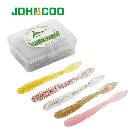 JOHNCOO 40pcs/box Soft Worm AJING Fishing Lure 57mm 0.64g Rockfish Ocean Rock Bait Bass Swimbait Jigging Plastic Baits Worm ► Photo 1/6