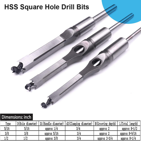 1pc/3pcs HSS Square Hole Auger Mortise Chisel Wood Drill Bit with Twist Drill Woodworking Drill Tools 5/16 3/8 1/2 Inch ► Photo 1/6